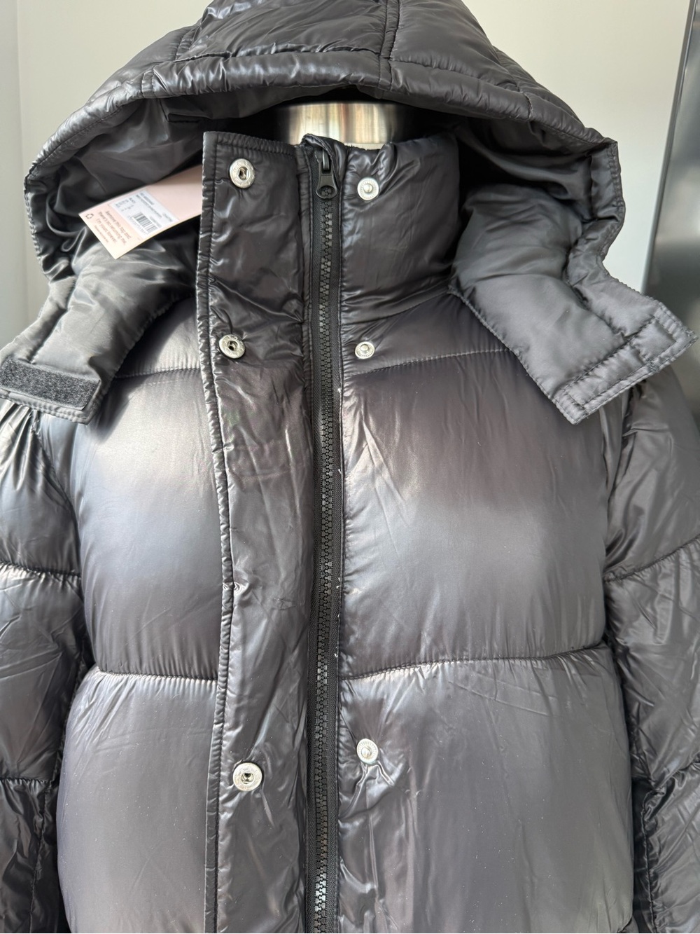 Missguided Long Black Hooded Puffer Coat - Picture 6 of 10